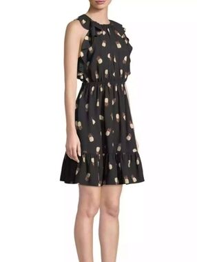 kate spade Black Pineapple Sleeveless Ruffle Mini Dress In Black Size XXS